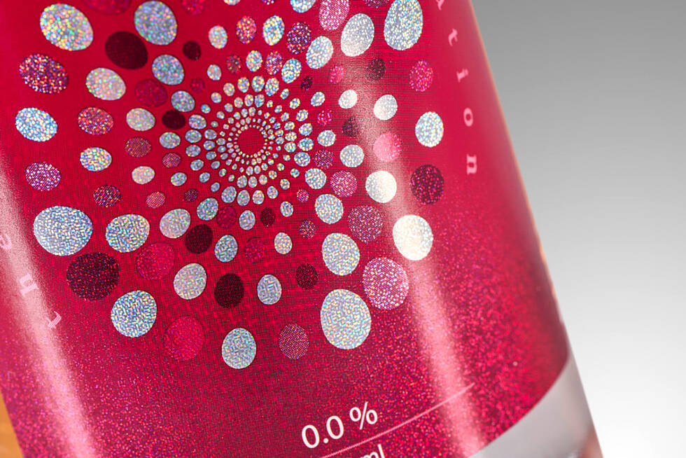 Pink Light Line Label on spirit bottle