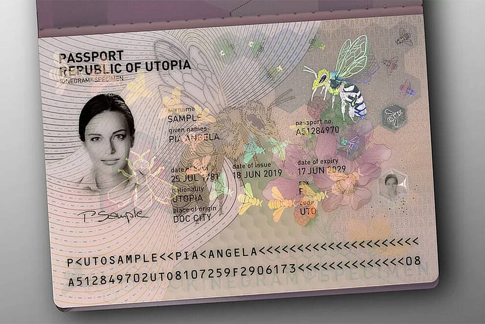Passport with holograms as high-security features